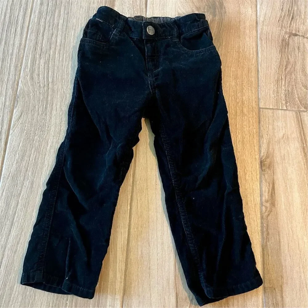 Hanna Andersson Boys Black Corduroy Pants Size 4-5 Casual Elastic Waist